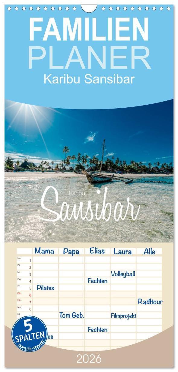 Familienplaner 2026 - Karibu Sansibar mit 5 Spalten (Wandkalender, 21 cm x 45 cm), CALVENDO Leisure, Home & Garden
