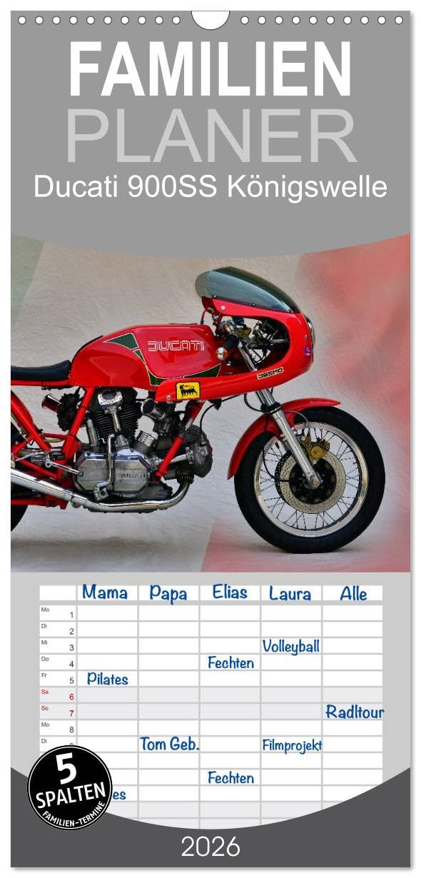 Familienplaner 2026 - Ducati 900SS Königswelle mit 5 Spalten (Wandkalender, 21 cm x 45 cm), CALVENDO Photography