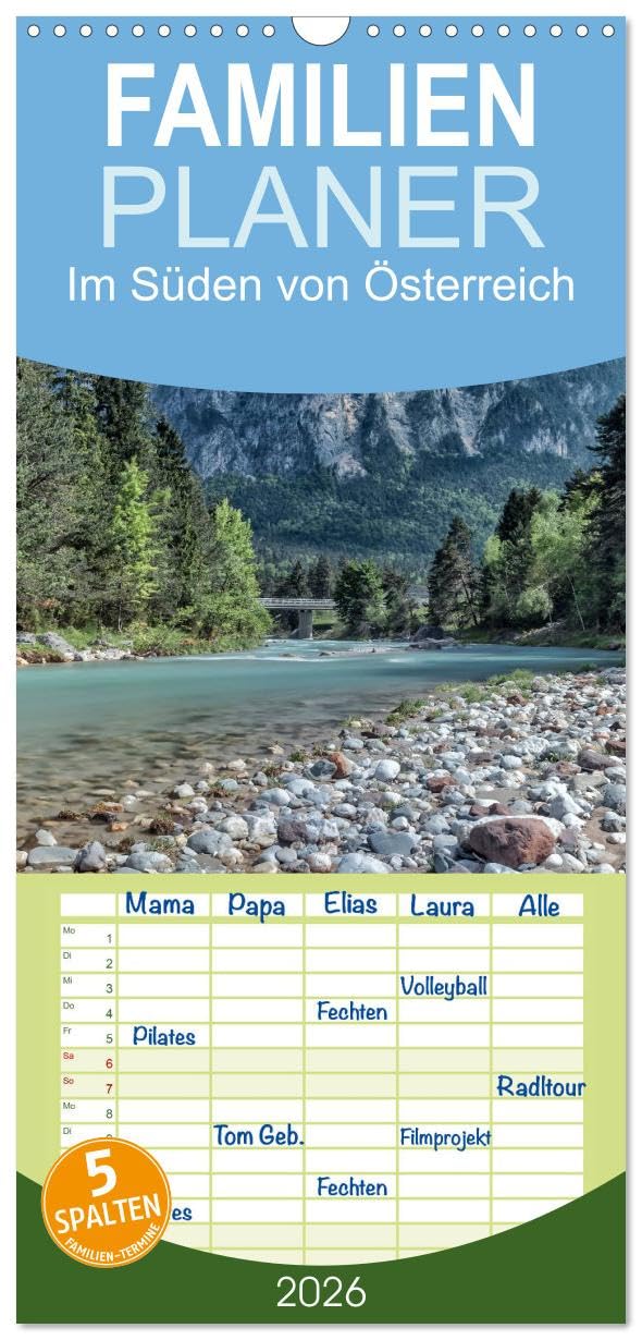 Familienplaner 2026 - Im Süden von Österreich mit 5 Spalten (Wandkalender, 21 cm x 45 cm), CALVENDO Photography