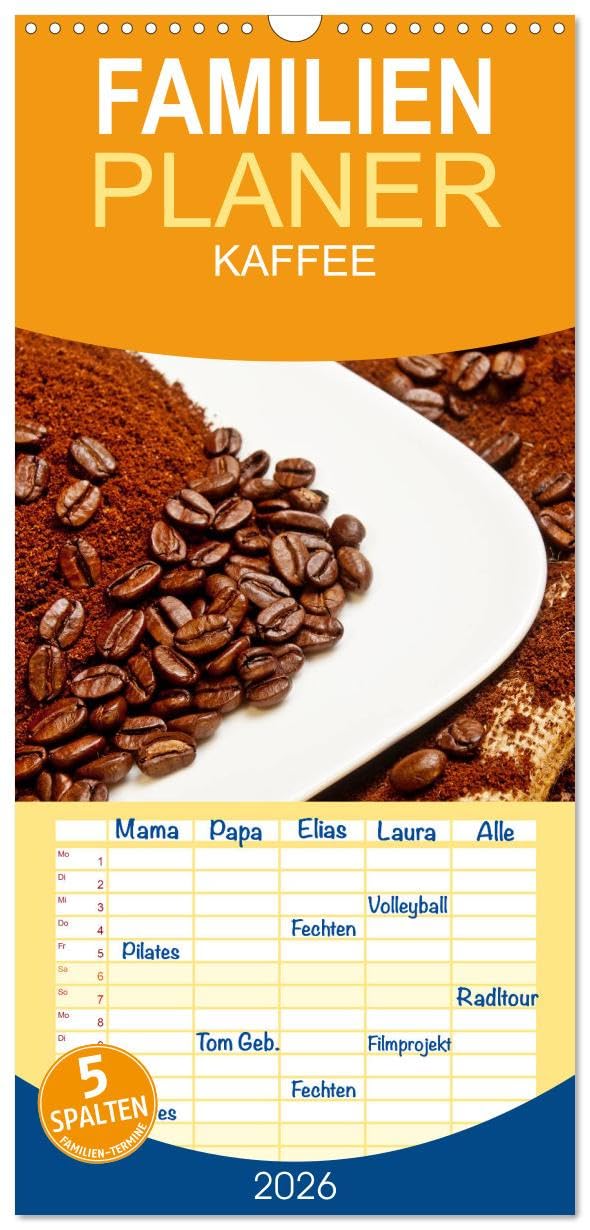 Familienplaner 2026 - KAFFEE 2026 mit 5 Spalten (Wandkalender, 21 cm x 45 cm), CALVENDO Living & Furnishing