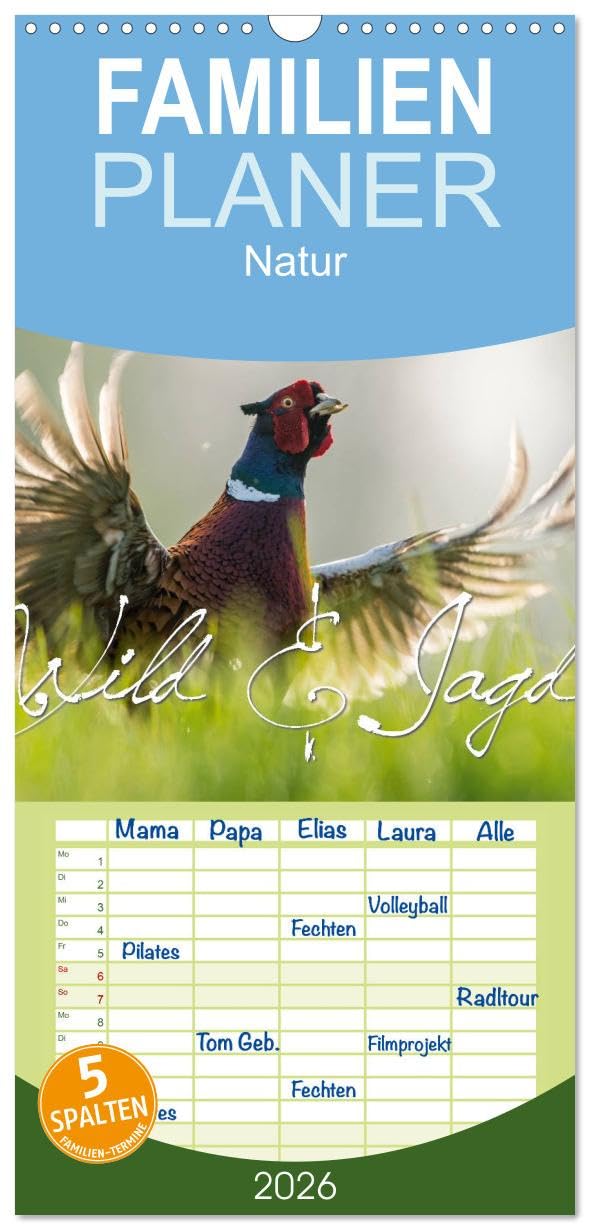 Familienplaner 2026 - Emotionale Momente: Wild und Jagd. mit 5 Spalten (Wandkalender, 21 cm x 45 cm), CALVENDO Natural Sciences