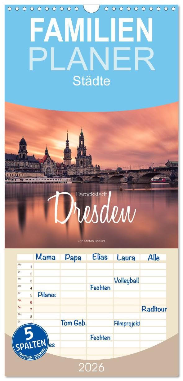Familienplaner 2026 - Barockstadt Dresden mit 5 Spalten (Wandkalender, 21 cm x 45 cm), CALVENDO Leisure, Home & Garden