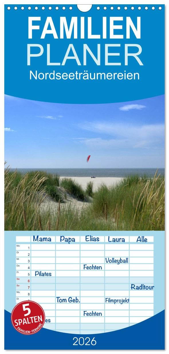 Familienplaner 2026 - Nordseeträumereien mit 5 Spalten (Wandkalender, 21 cm x 45 cm), CALVENDO Film, Art & Culture