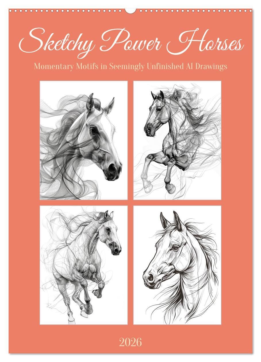 Sketchy Power Horses (Wall Calendar 2026 DIN A2 portrait), CALVENDO 12 Month Wall Calendar: Inspiring pictures to draw horses again Film, Art & Culture