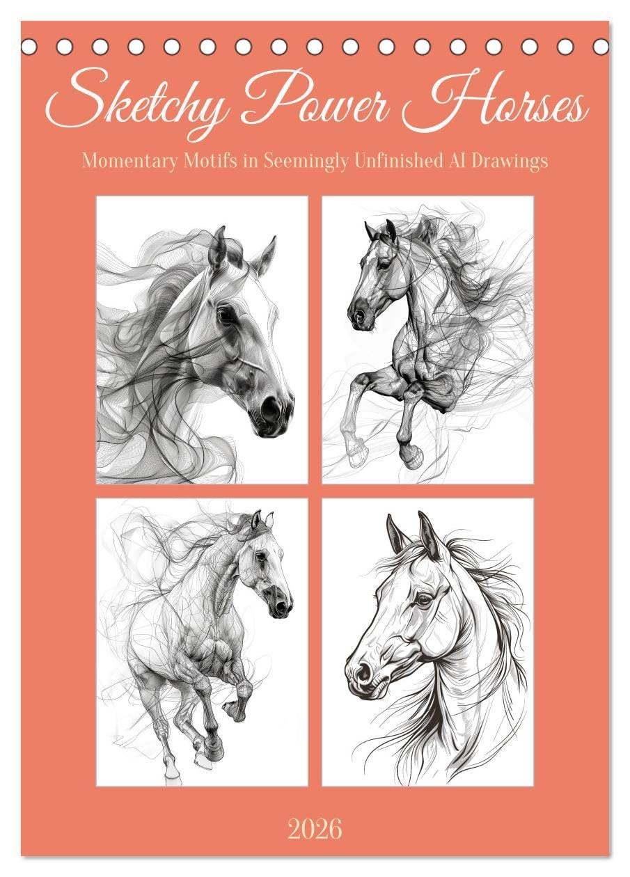 Sketchy Power Horses (Desk Calendar 2026 DIN A5 portrait), CALVENDO 12 Month DeskCalendar: Inspiring pictures to draw horses again Film, Art & Culture