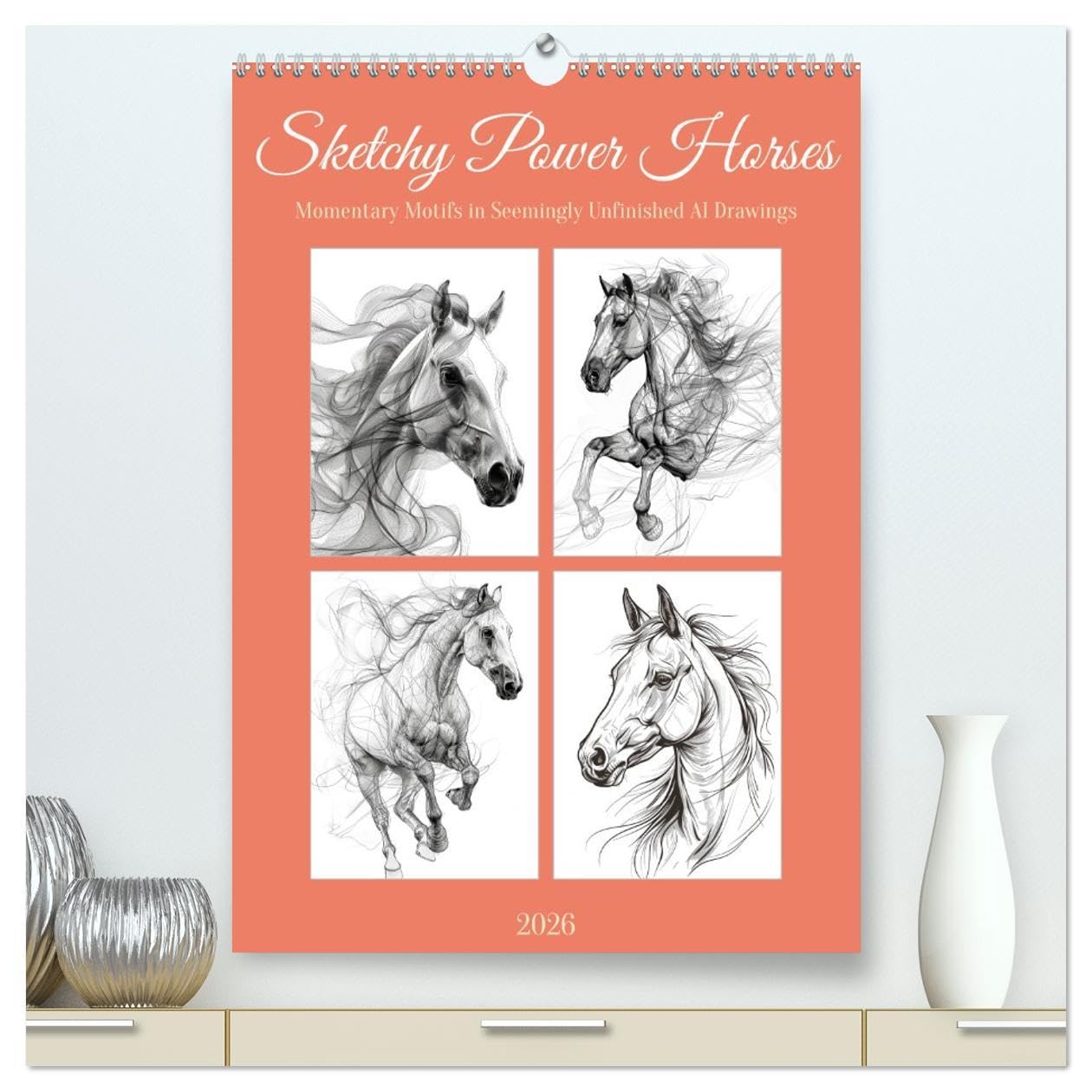 Sketchy Power Horses (High Quality Premium Wall Calendar 2026 DIN A2 portrait),CALVENDO 12 Month Wall Calendar: Inspiring pictures to draw horses again Film, Art & Culture