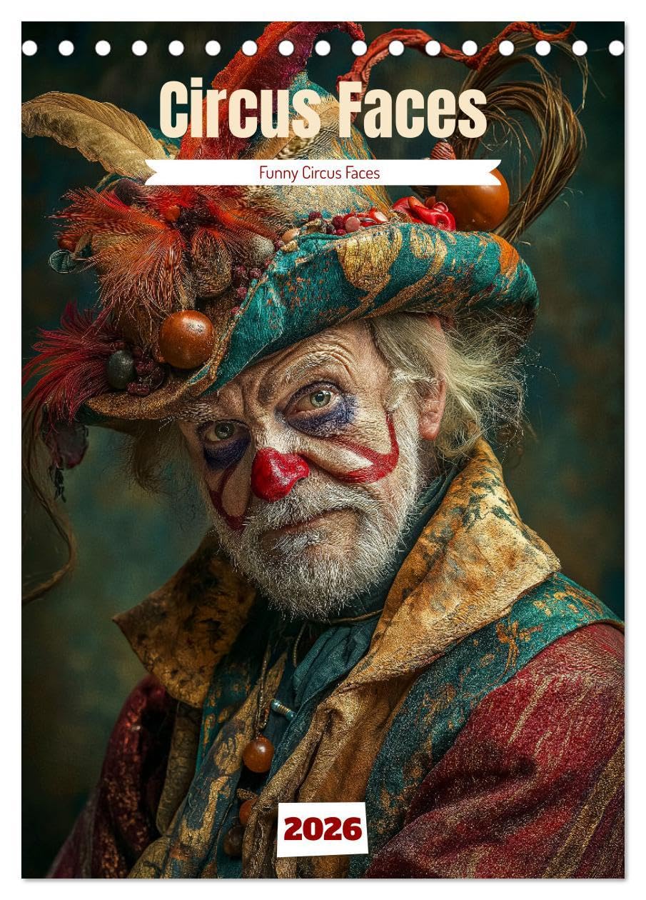 Circus Faces (Desk Calendar 2026 DIN A5 portrait), CALVENDO 12 Month DeskCalendar: A calendar with extraordinary surreal faces of the circus Film, Art & Culture
