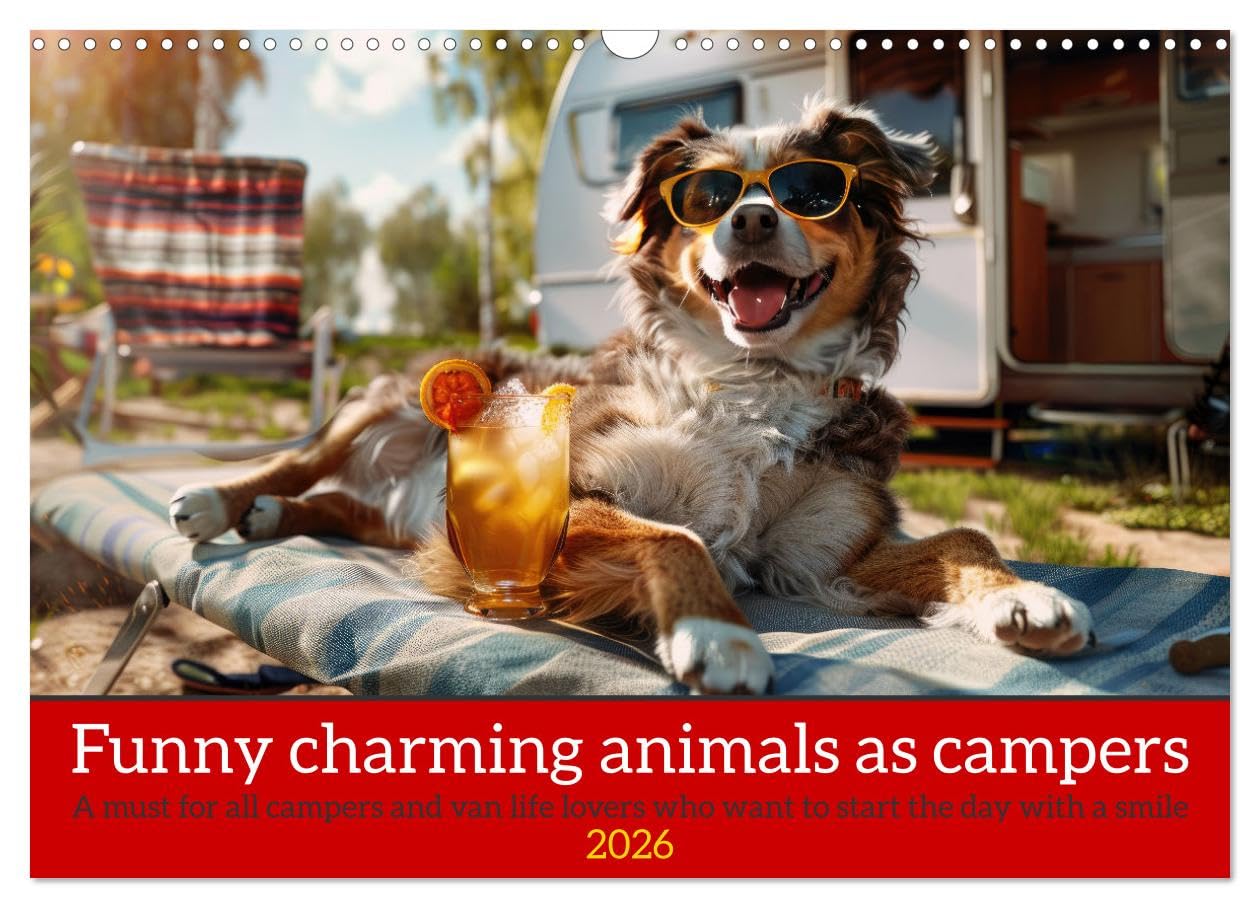 Funny charming animals as campers (Wall Calendar 2026 DIN A3 landscape), CALVENDO 12 Month Wall Calendar: Funny animals enjoy the camper lifestyle with humorous slogans Leisure, Home & Garden