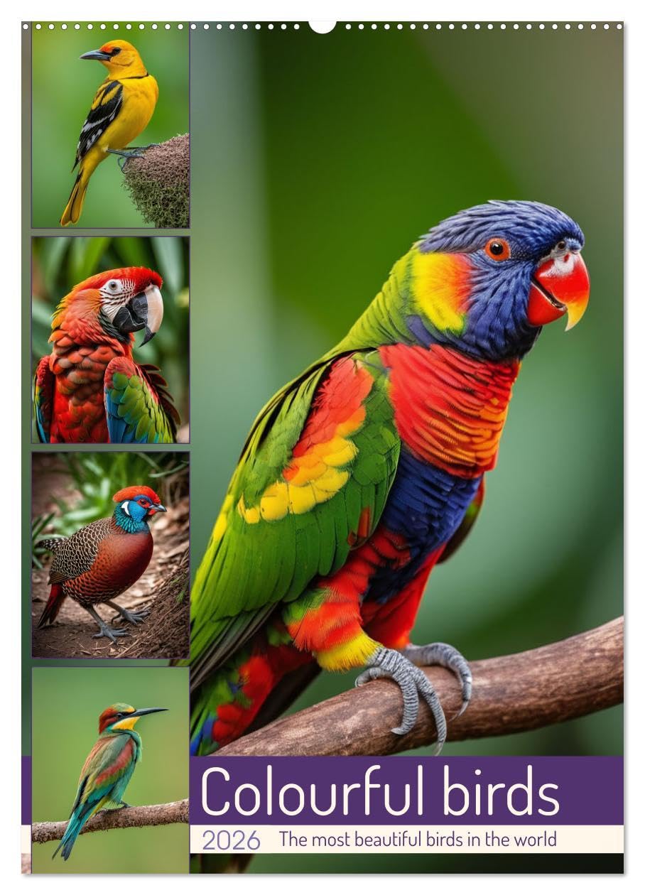 Colourful birds (Wall Calendar 2026 DIN A2 portrait), CALVENDO 12 Month Wall Calendar: The most beautiful birds in the world Natural Sciences