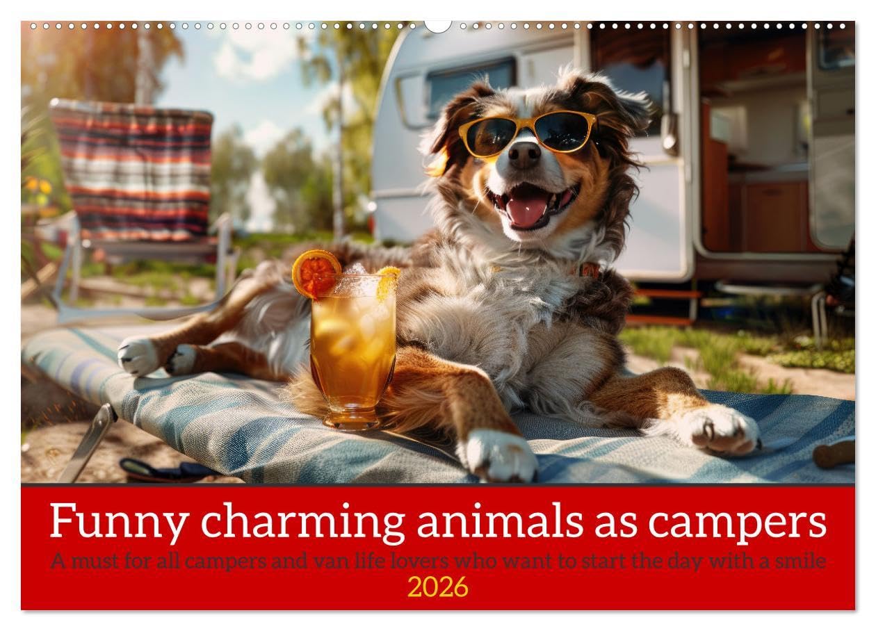 Funny charming animals as campers (Wall Calendar 2026 DIN A2 landscape), CALVENDO 12 Month Wall Calendar: Funny animals enjoy the camper lifestyle with humorous slogans Leisure, Home & Garden