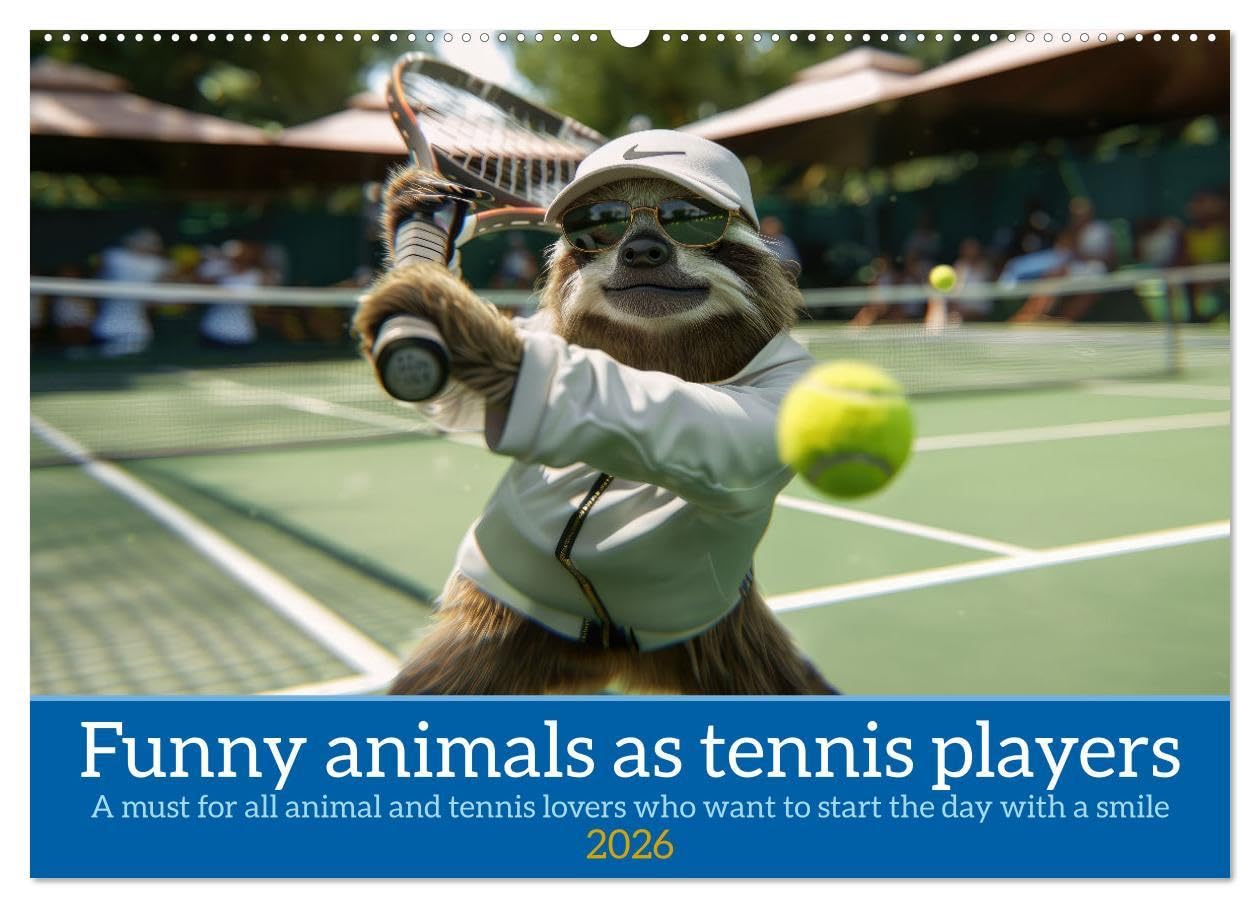 Funny animals as tennis players (Wall Calendar 2026 DIN A2 landscape), CALVENDO 12 Month Wall Calendar: Funny animals in a tennis outfit with cool slogans for tennis lovers Books
