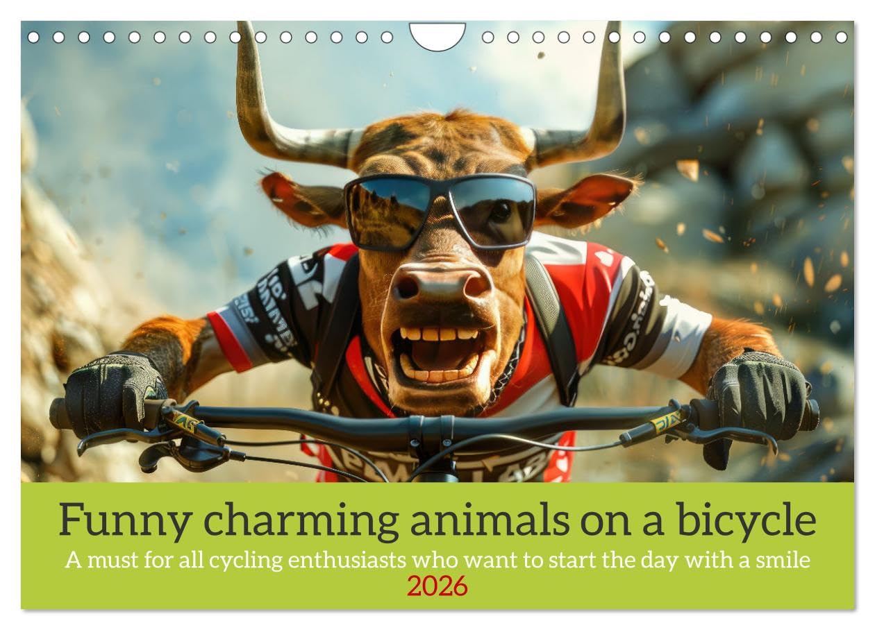 Funny charming animals on a bicycle (Wall Calendar 2026 DIN A4 landscape), CALVENDO 12 Month Wall Calendar: A must for all cycling enthusiasts who want to start the day with a smile Film, Art & Culture