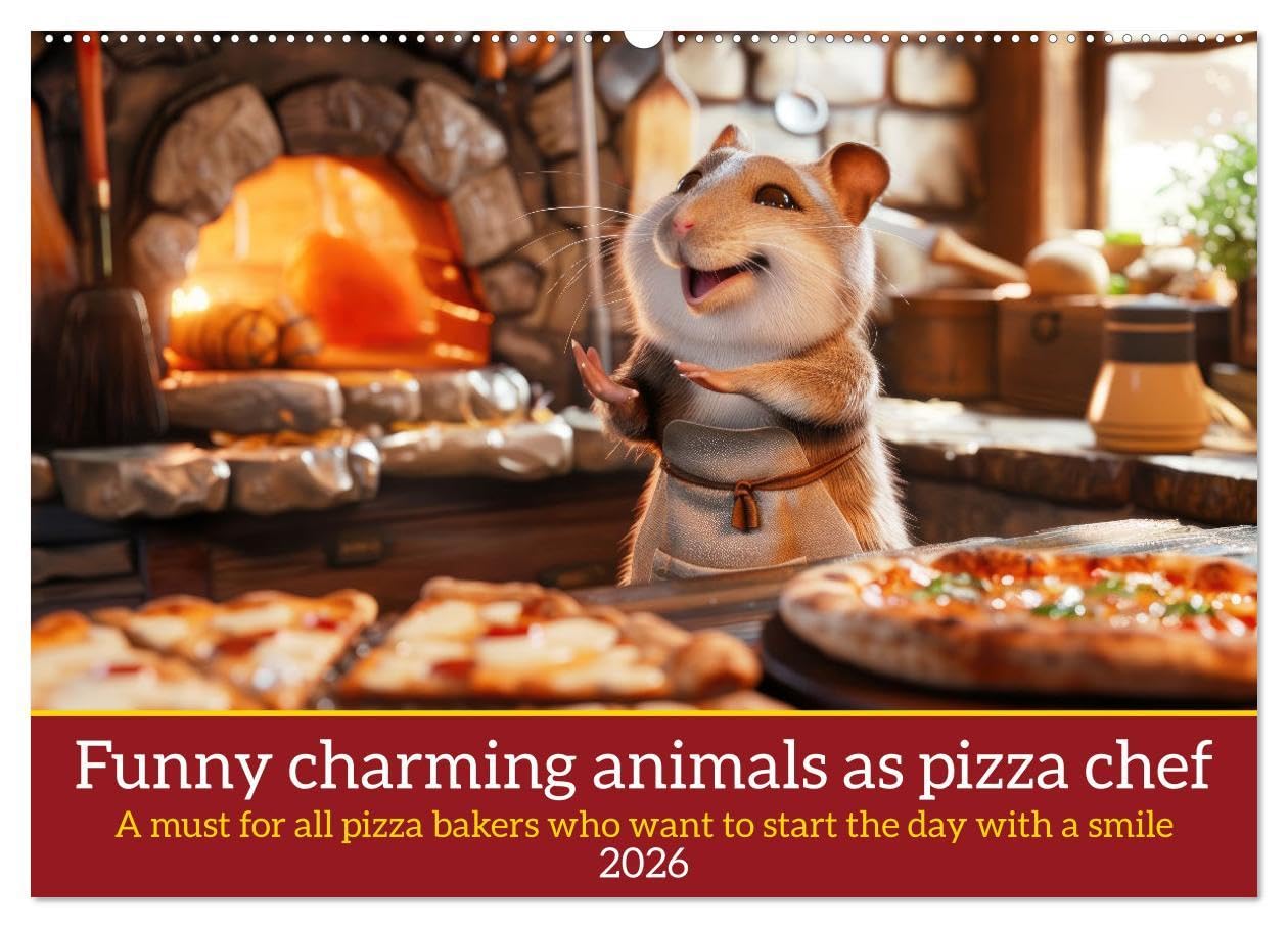 Funny charming animals as pizza chef (Wall Calendar 2026 DIN A2 landscape), CALVENDO 12 Month Wall Calendar: A must for all pizza bakers and pizzeria owners Natural Sciences