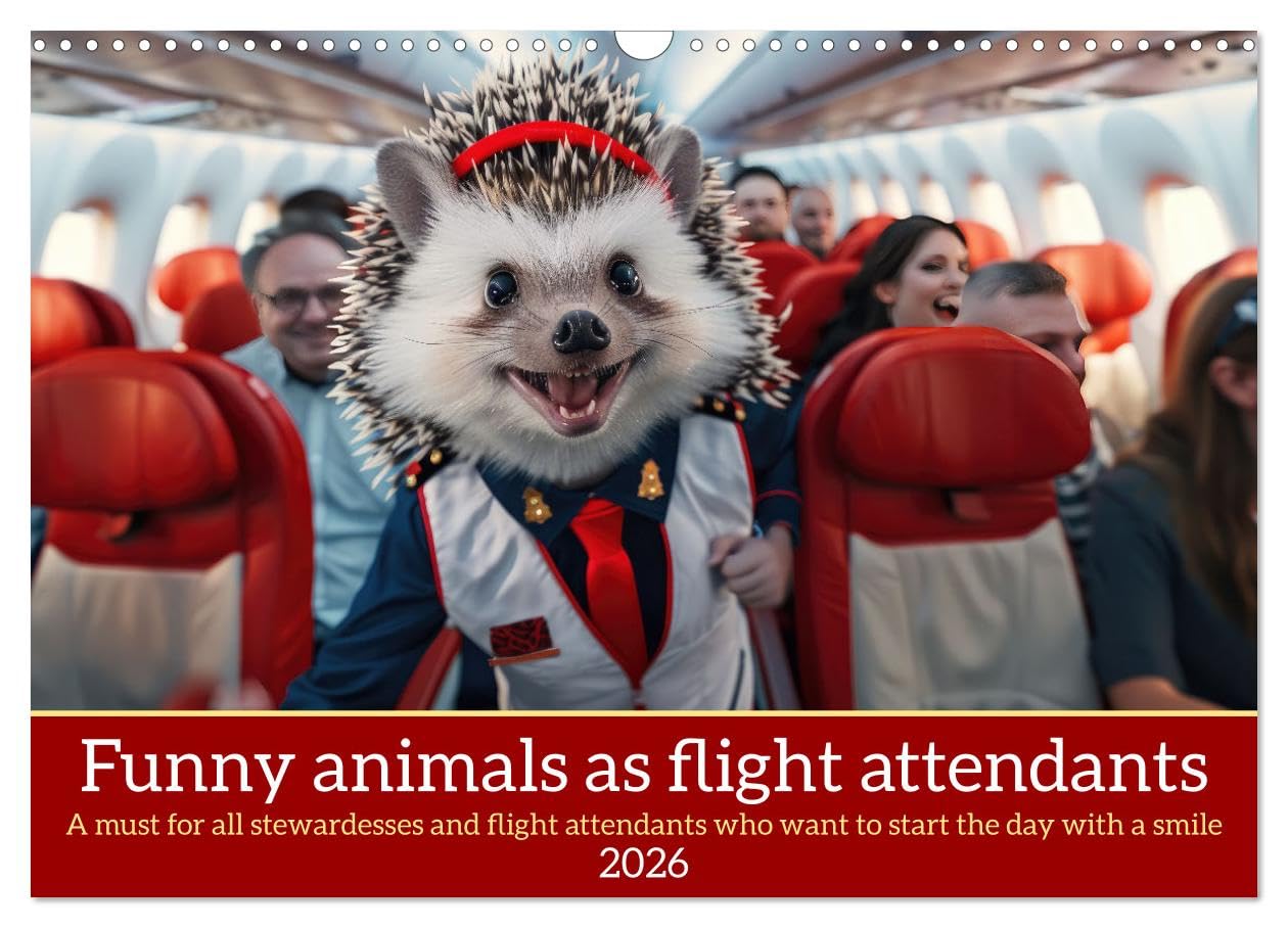 Funny animals as flight attendants (Wall Calendar 2026 DIN A3 landscape), CALVENDO 12 Month Wall Calendar: Funny animals in stewardess uniform and cool phrases for all flight attendants Books
