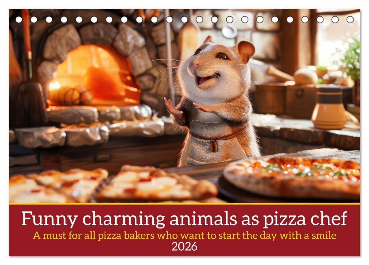 Funny charming animals as pizza chef (Desk Calendar 2026 DIN A5 landscape), CALVENDO 12 Month DeskCalendar: A must for all pizza bakers and pizzeria owners Natural Sciences