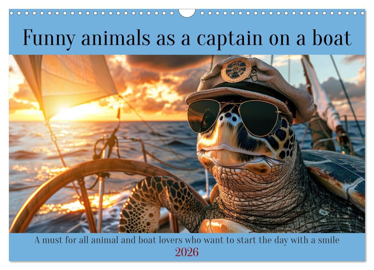 Funny animals as a captain on a boat (Wall Calendar 2026 DIN A3 landscape), CALVENDO 12 Month Wall Calendar: A must for all animal and boat lovers who want to start the day with a smile Books