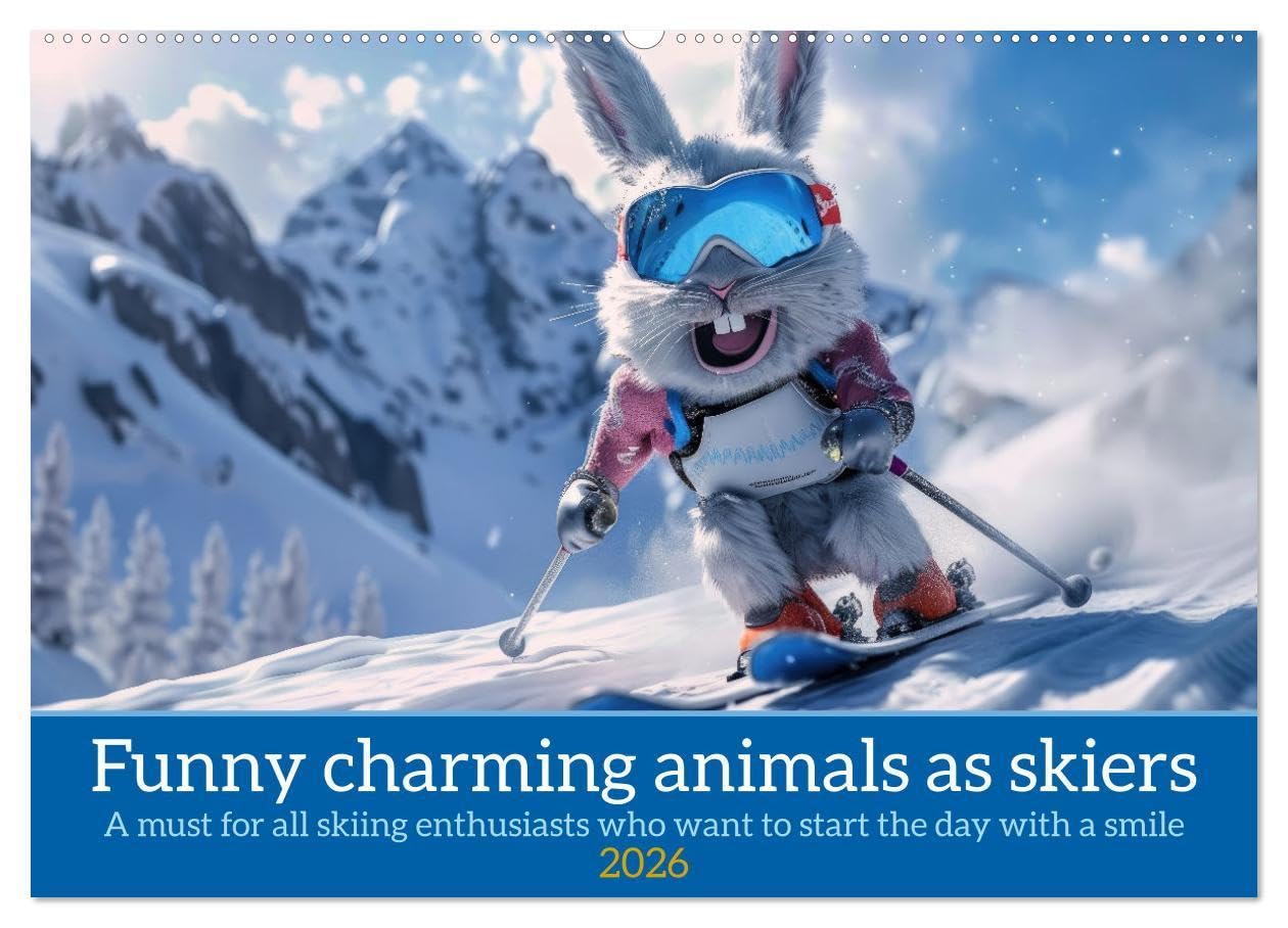 Funny charming animals as skiers (Wall Calendar 2026 DIN A2 landscape), CALVENDO 12 Month Wall Calendar: A must-have for all skiing enthusiasts who want to start the day with a smile Books