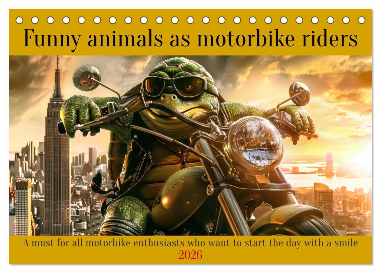 Funny animals as motorbike riders (Desk Calendar 2026 DIN A5 landscape), CALVENDO 12 Month DeskCalendar: A must for all motorbike enthusiasts who want to start the day with a smile Business, Finance & Career
