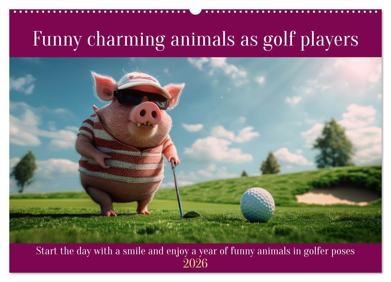 Funny charming animals as golf players (Wall Calendar 2026 DIN A2 landscape), CALVENDO 12 Month Wall Calendar: Enjoy funny animals in golfer's poses Natural Sciences