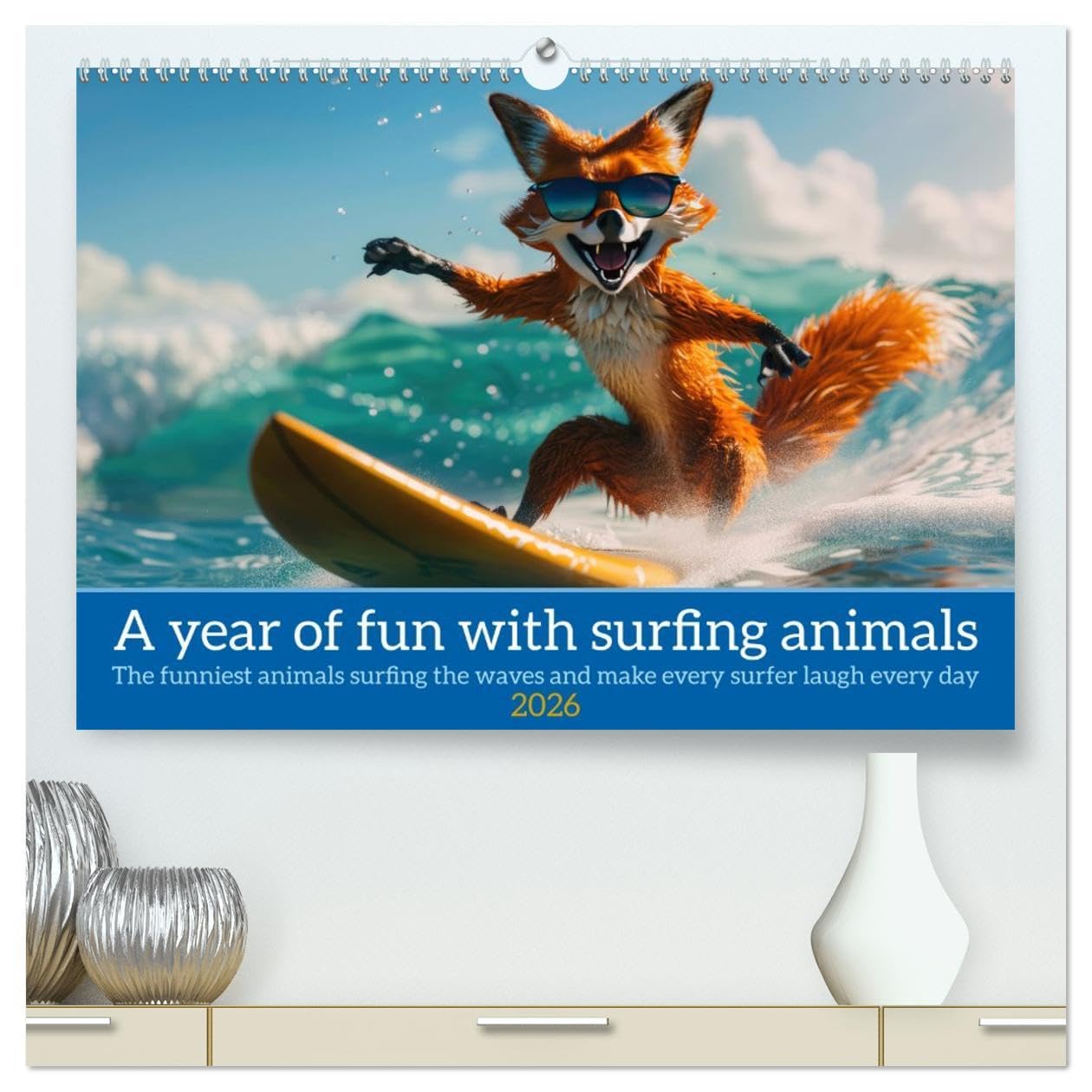 A year of fun with surfing animals (High Quality Premium Wall Calendar 2026 DIN A2 landscape),CALVENDO 12 Month Wall Calendar: Funny animals in surfer style surf the ocean on a surfboard Books