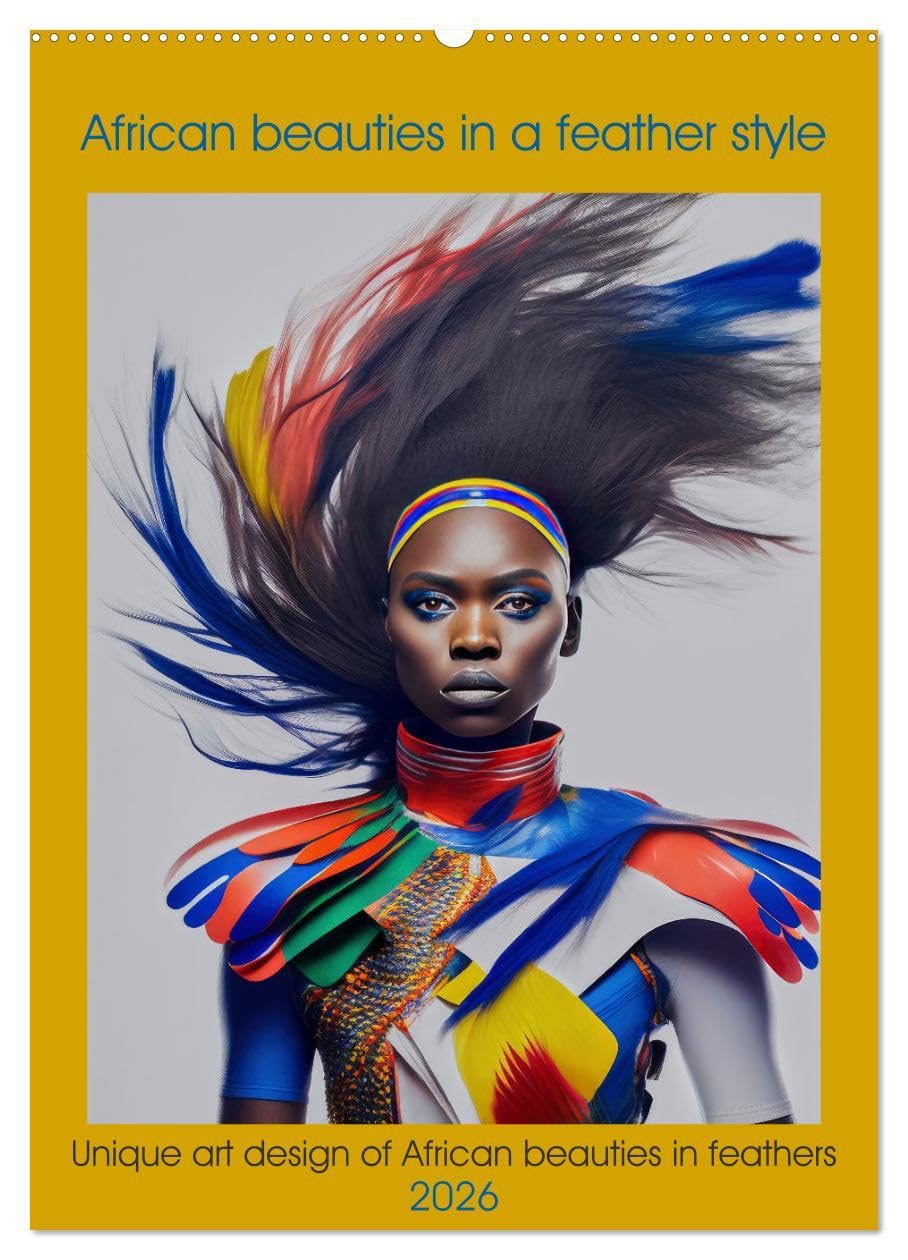 African beauties in a feather style (Wall Calendar 2026 DIN A2 portrait), CALVENDO 12 Month Wall Calendar: Unique art design of African beauties in feathers Social Sciences