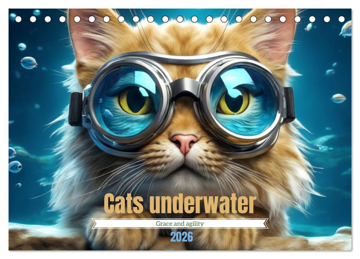 Cats underwater (Desk Calendar 2026 DIN A5 landscape), CALVENDO 12 Month DeskCalendar: Discover the aquatic grace of our feline friends. Natural Sciences
