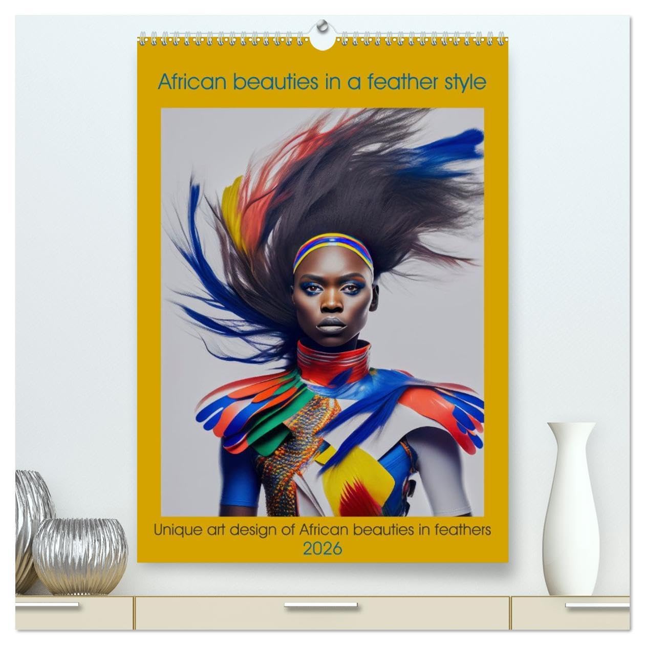 African beauties in a feather style (High Quality Premium Wall Calendar 2026 DIN A2 portrait),CALVENDO 12 Month Wall Calendar: Unique art design of African beauties in feathers Social Sciences