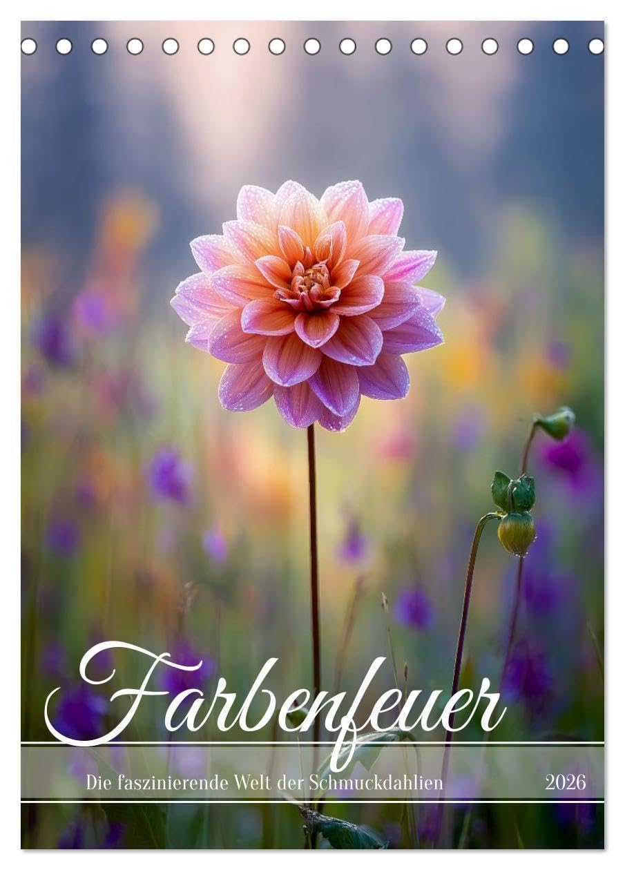 Farbenfeuer (Tischkalender 2026 DIN A5 hoch), CALVENDO Monatskalender: Schmuckdahlien sind lebendige Kunstwerke – mit ihren opulenten Blüten und ... Blicke magisch an. (CALVENDO Natur) Social Sciences