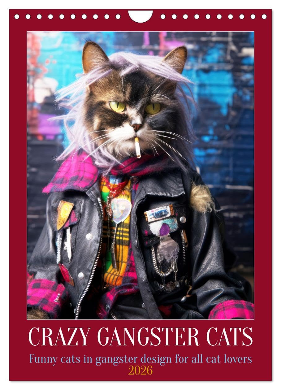 Crazy gangster cats (Wall Calendar 2026 DIN A4 portrait), CALVENDO 12 Month Wall Calendar: Funny cats in gangster design for all cat lovers Natural Sciences