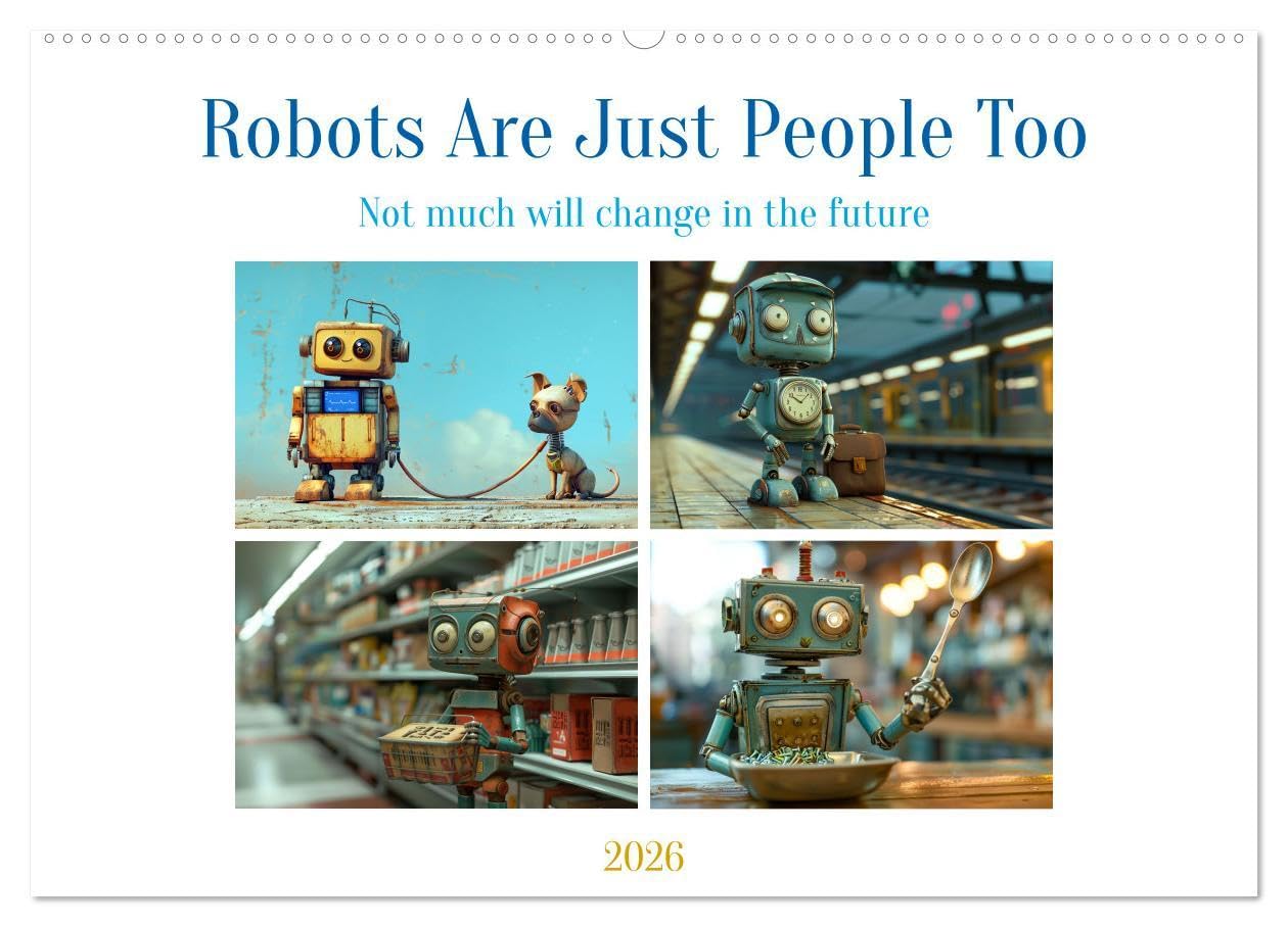 Robots Are Just People Too (Wall Calendar 2026 DIN A2 landscape), CALVENDO 12 Month Wall Calendar: AI-driven comedy for everyday robot life Social Sciences