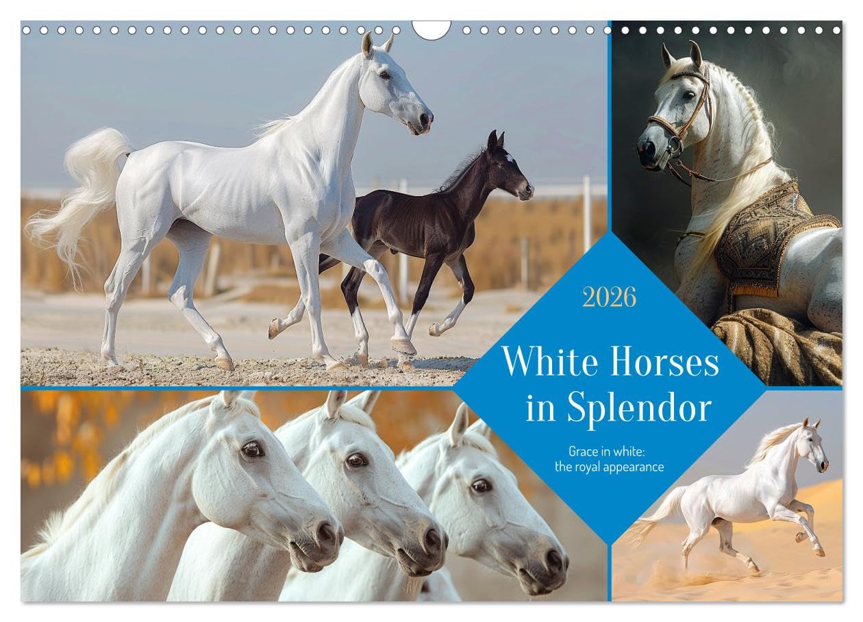 White Horses in Splendor (Wall Calendar 2026 DIN A3 landscape), CALVENDO 12 Month Wall Calendar: Snow-white splendor - a symbol of purity Social Sciences