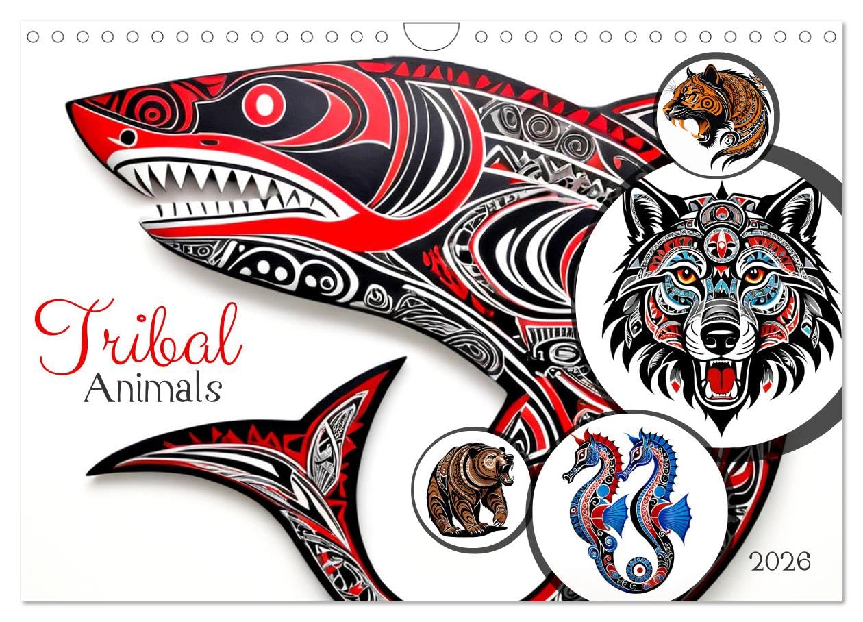 Tribal animals (Wall Calendar 2026 DIN A4 landscape), CALVENDO 12 Month Wall Calendar: Discover our incredible collection of tribal-style animal drawings. Social Sciences