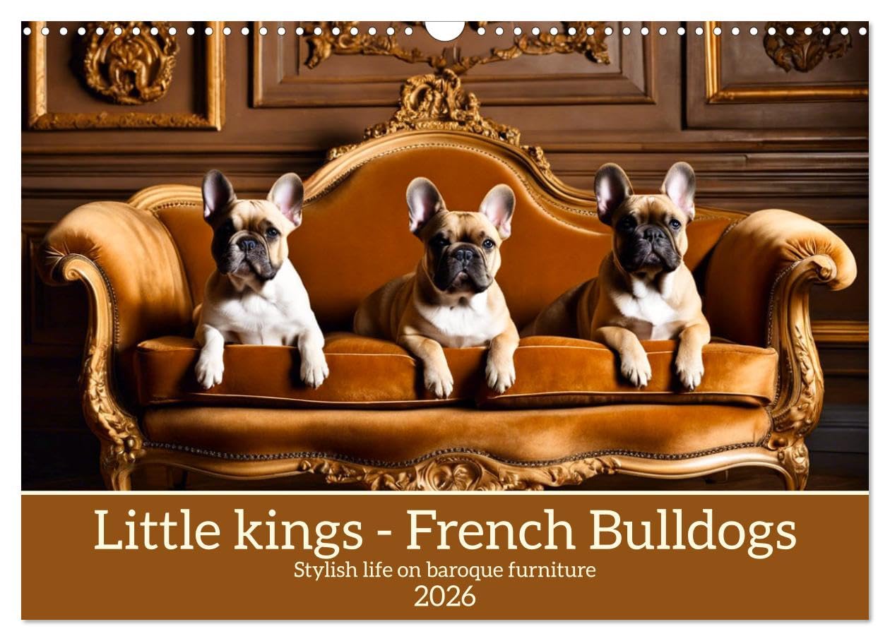 Little kings - French Bulldogs (Wall Calendar 2026 DIN A3 landscape), CALVENDO 12 Month Wall Calendar: Stylish life on baroque furniture Natural Sciences