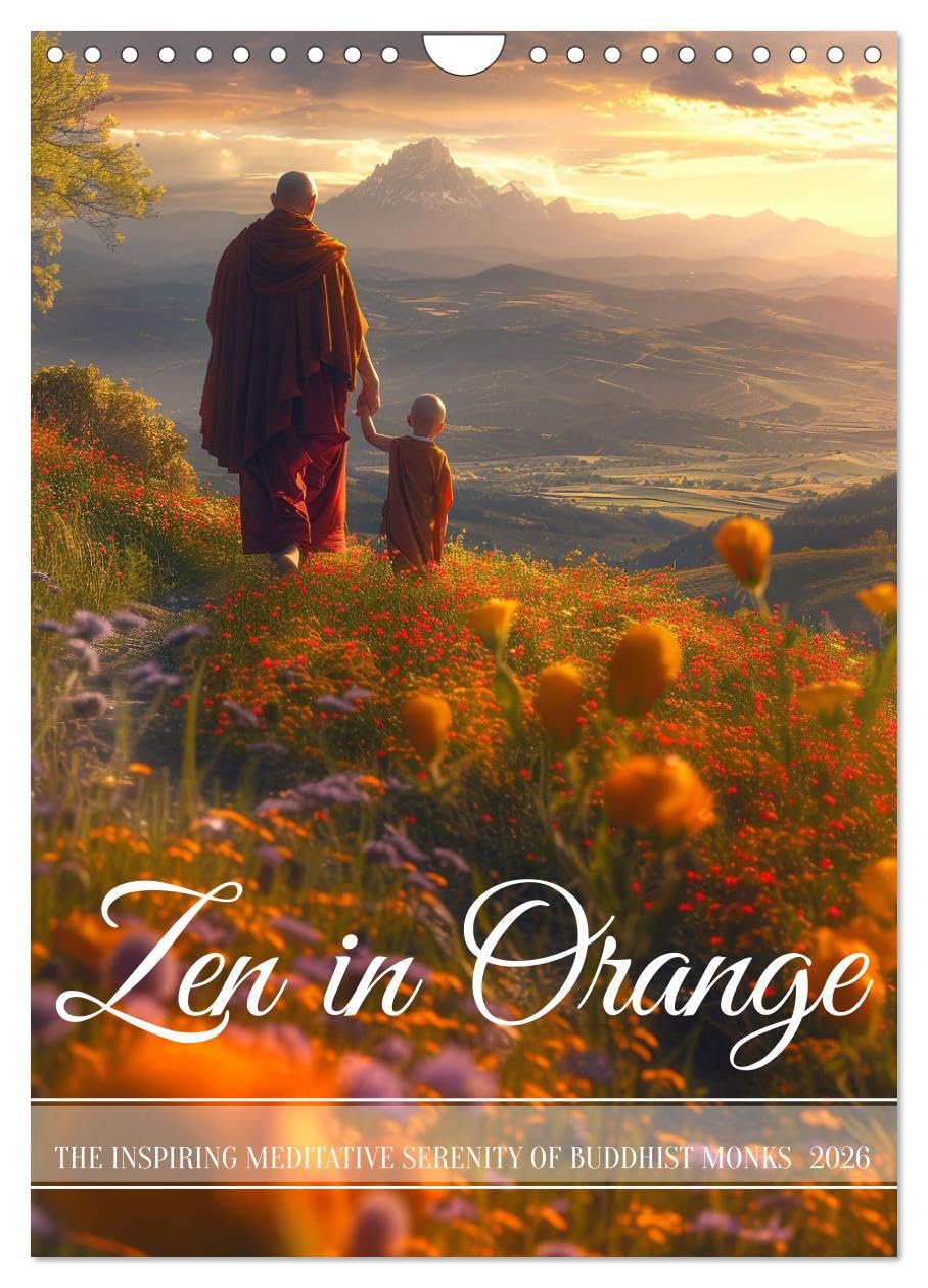 Zen in Orange (Wall Calendar 2026 DIN A4 portrait), CALVENDO 12 Month Wall Calendar: Accompanying buddhist monks in their meditative life for a year Film, Art & Culture