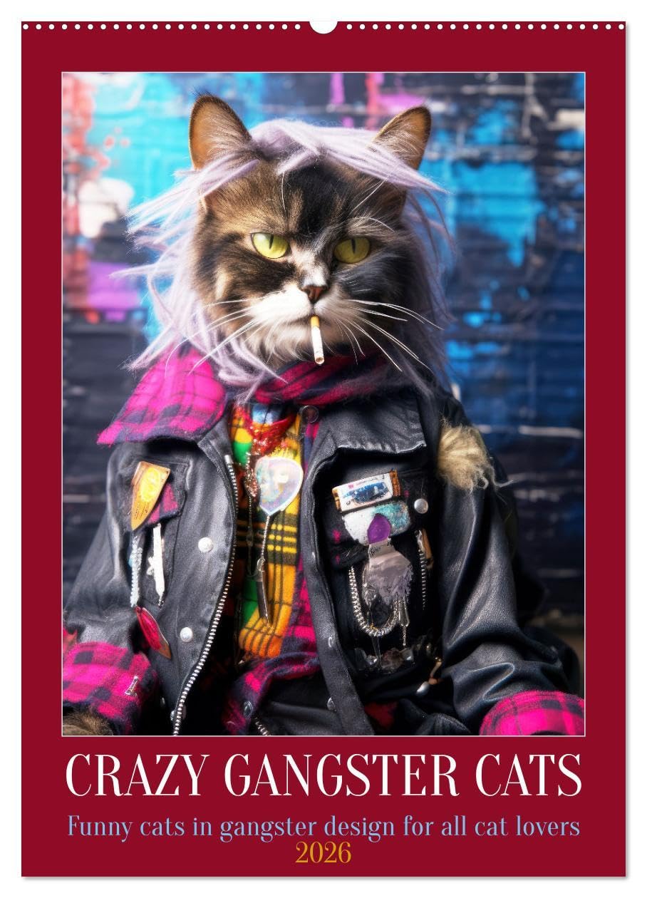 Crazy gangster cats (Wall Calendar 2026 DIN A2 portrait), CALVENDO 12 Month Wall Calendar: Funny cats in gangster design for all cat lovers Natural Sciences