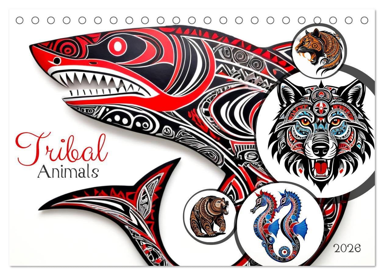 Tribal animals (Desk Calendar 2026 DIN A5 landscape), CALVENDO 12 Month DeskCalendar: Discover our incredible collection of tribal-style animal drawings. Social Sciences