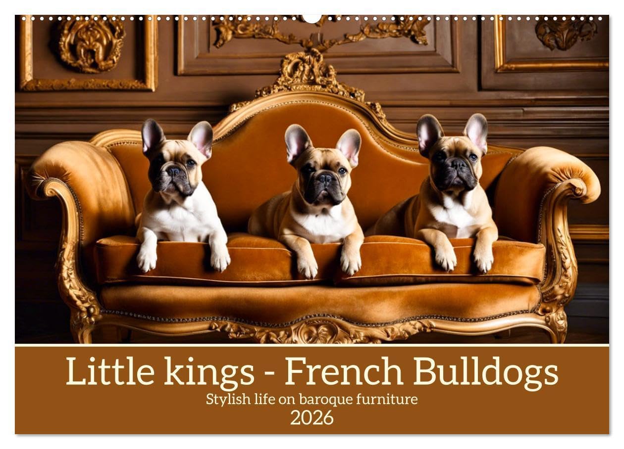 Little kings - French Bulldogs (Wall Calendar 2026 DIN A2 landscape), CALVENDO 12 Month Wall Calendar: Stylish life on baroque furniture Natural Sciences