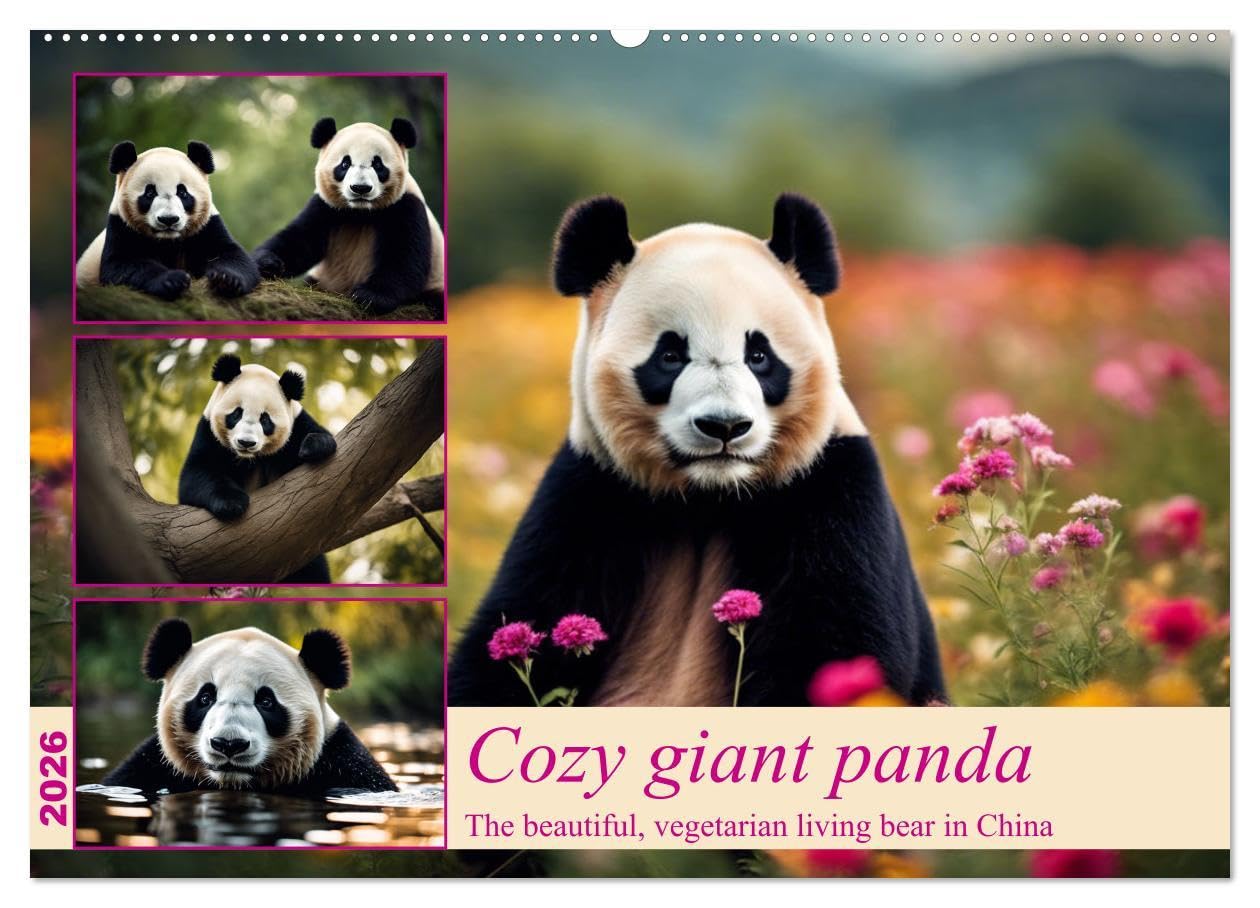 Cozy giant panda (Wall Calendar 2026 DIN A2 landscape), CALVENDO 12 Month Wall Calendar: The beautiful, vegetarian living bear in China Natural Sciences
