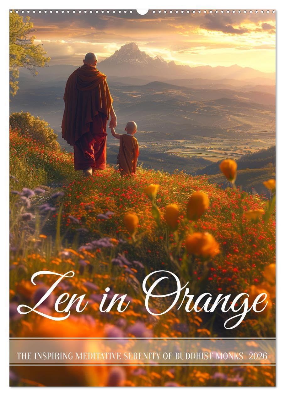Zen in Orange (Wall Calendar 2026 DIN A2 portrait), CALVENDO 12 Month Wall Calendar: Accompanying buddhist monks in their meditative life for a year Film, Art & Culture