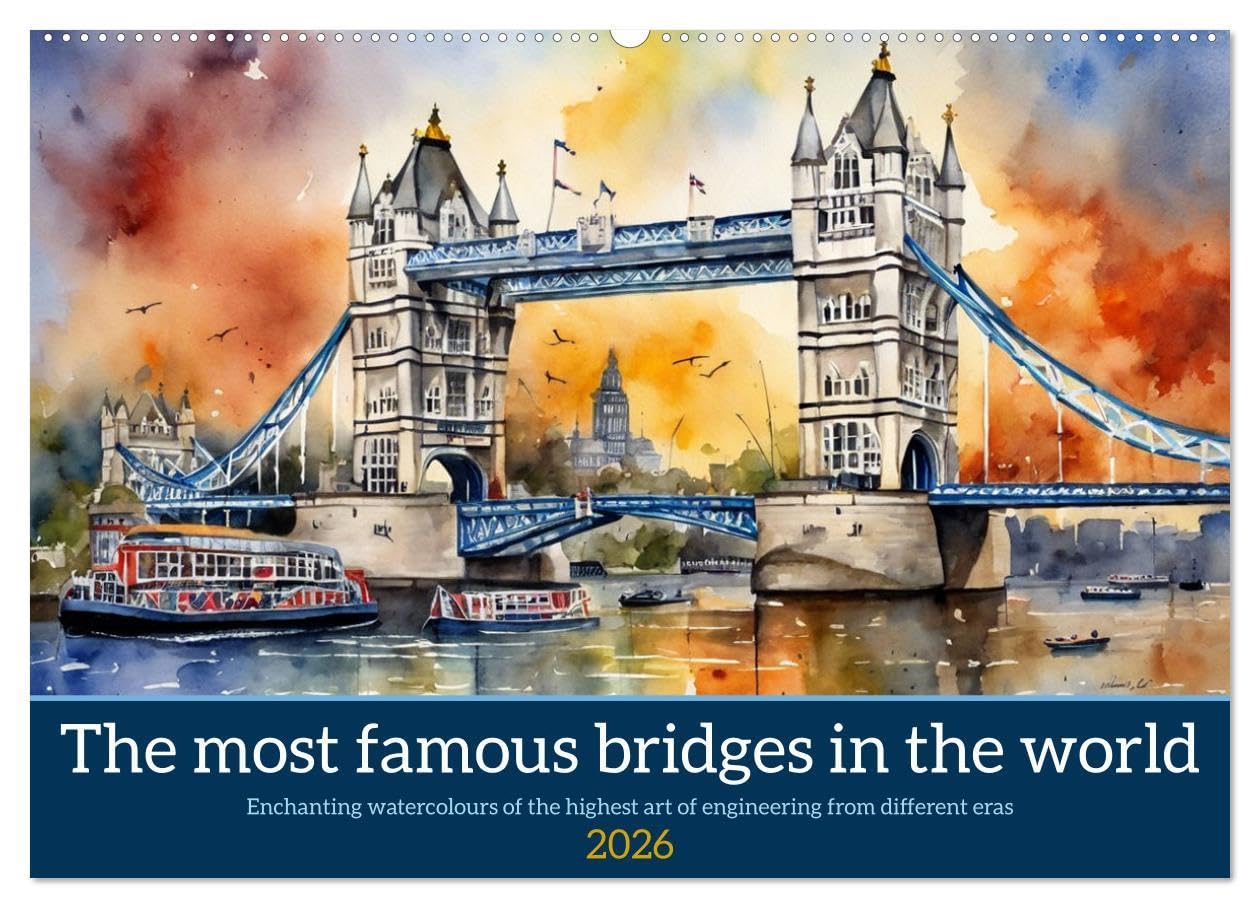 The most famous bridges in the world (Wall Calendar 2026 DIN A2 landscape), CALVENDO 12 Month Wall Calendar: Enchanting watercolours of the highest art of engineering from different eras Leisure, Home & Garden