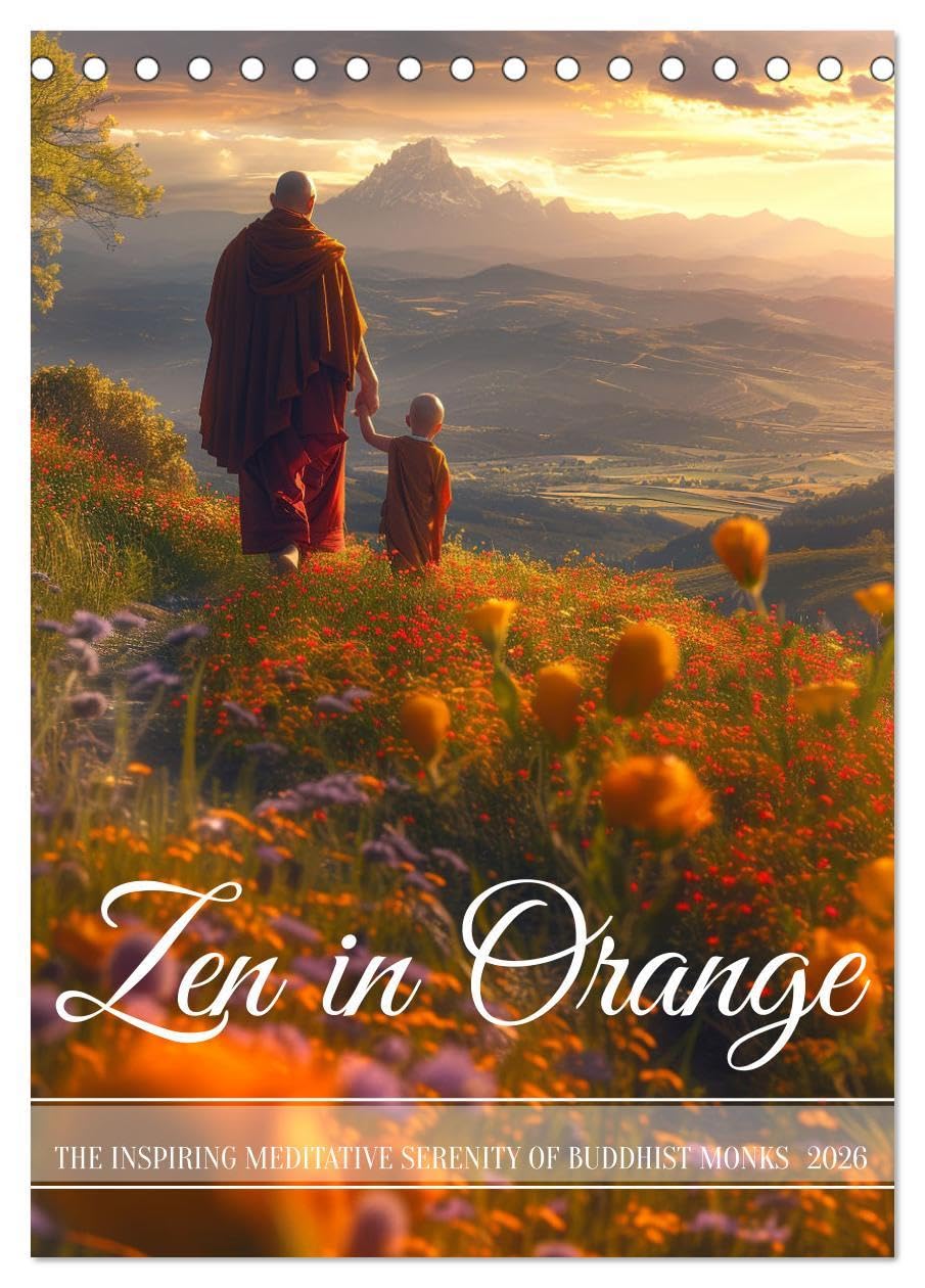 Zen in Orange (Desk Calendar 2026 DIN A5 portrait), CALVENDO 12 Month DeskCalendar: Accompanying buddhist monks in their meditative life for a year Film, Art & Culture