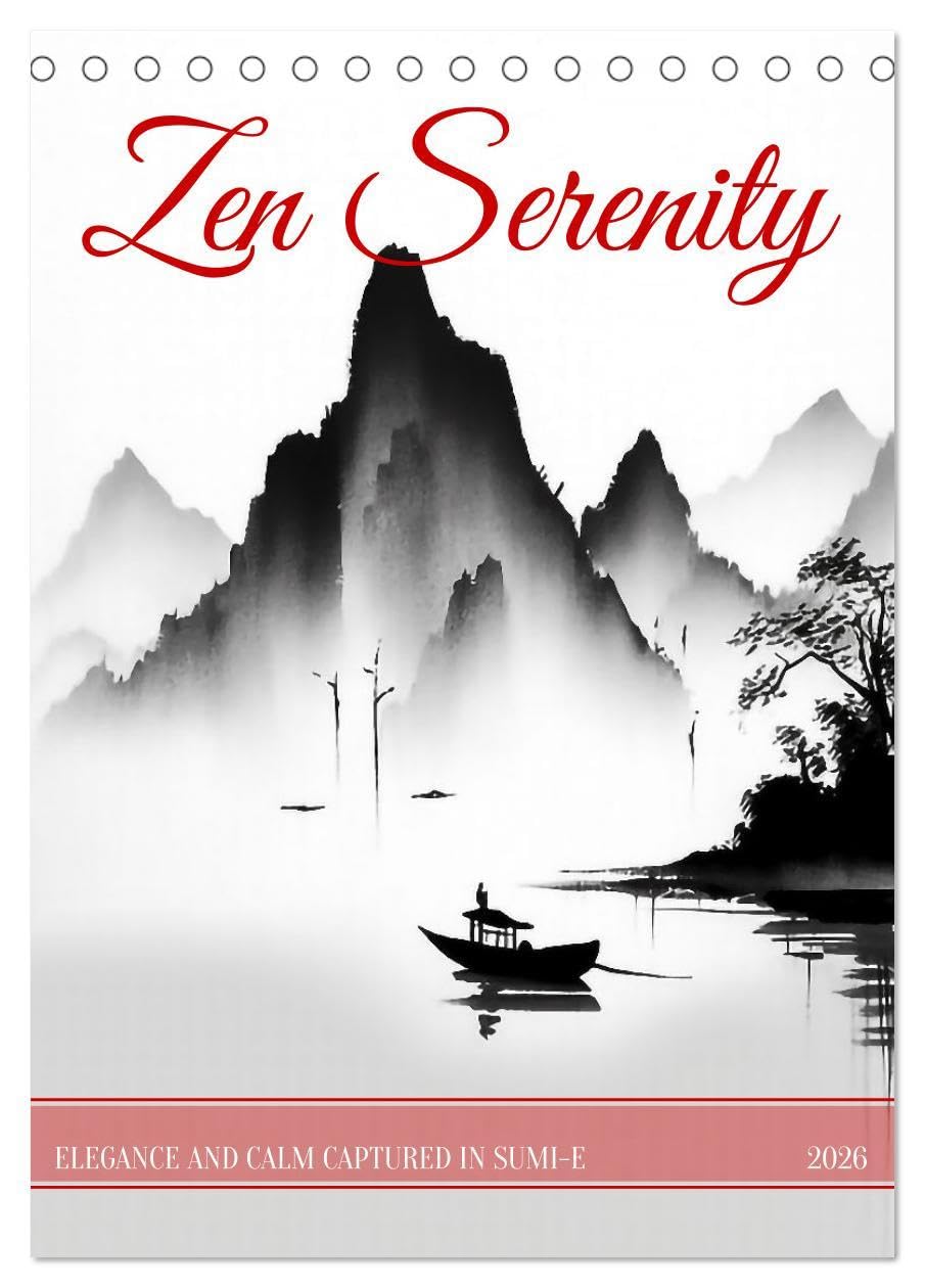 Zen Serenity (Desk Calendar 2026 DIN A5 portrait), CALVENDO 12 Month DeskCalendar: Japanese ink drawings created by AI Sumi-E Hobbies & Crafts