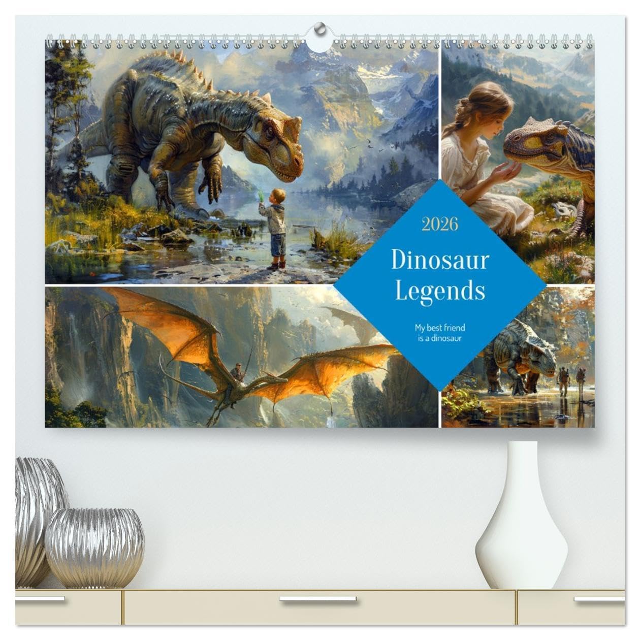 Dinosaur Legends (High Quality Premium Wall Calendar 2026 DIN A2 landscape),CALVENDO 12 Month Wall Calendar: Embark on a timeless journey with humans and dinosaurs Social Sciences