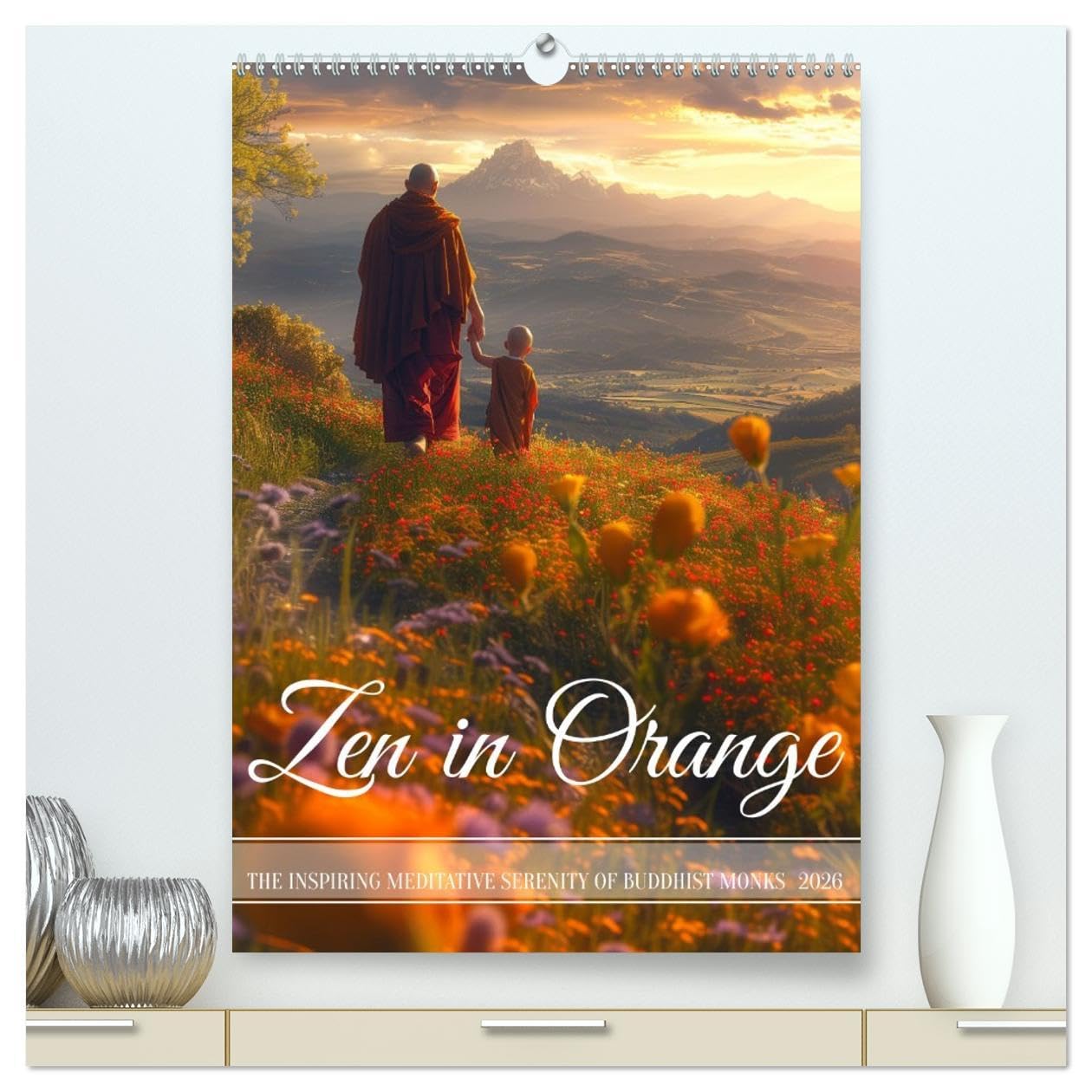 Zen in Orange (High Quality Premium Wall Calendar 2026 DIN A2 portrait),CALVENDO 12 Month Wall Calendar: Accompanying buddhist monks in their meditative life for a year Film, Art & Culture
