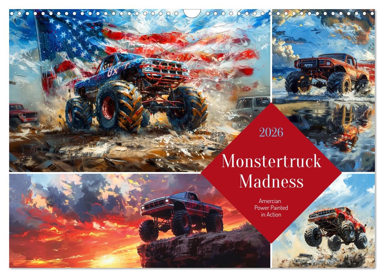 Monstertruck Madness (Wall Calendar 2026 DIN A3 landscape), CALVENDO 12 Month Wall Calendar: Wild paintings of untamable off-road tucks Leisure, Home & Garden