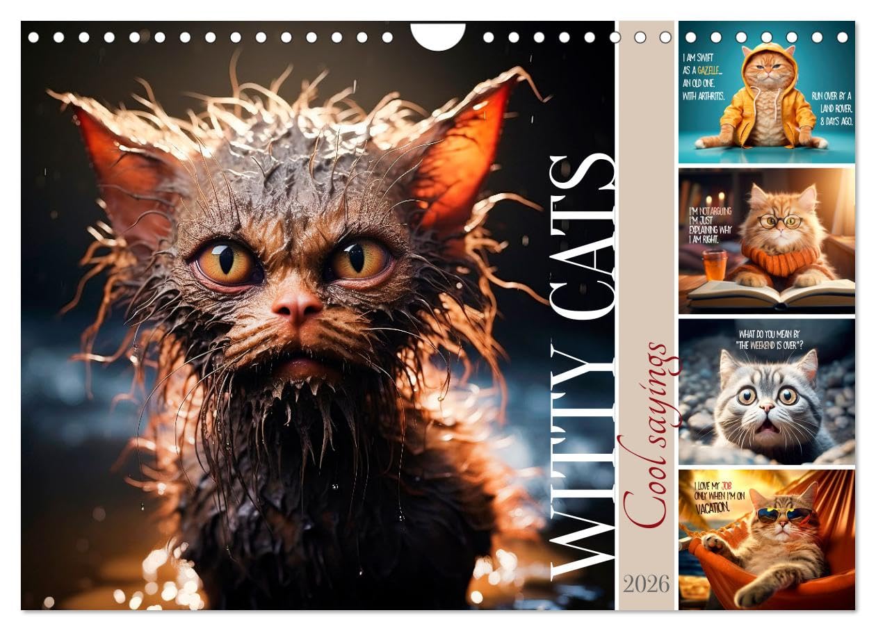 WITTY CATS Cool sayings (Wall Calendar 2026 DIN A4 landscape), CALVENDO 12 Month Wall Calendar: Cute furry friends with amusing quips Natural Sciences