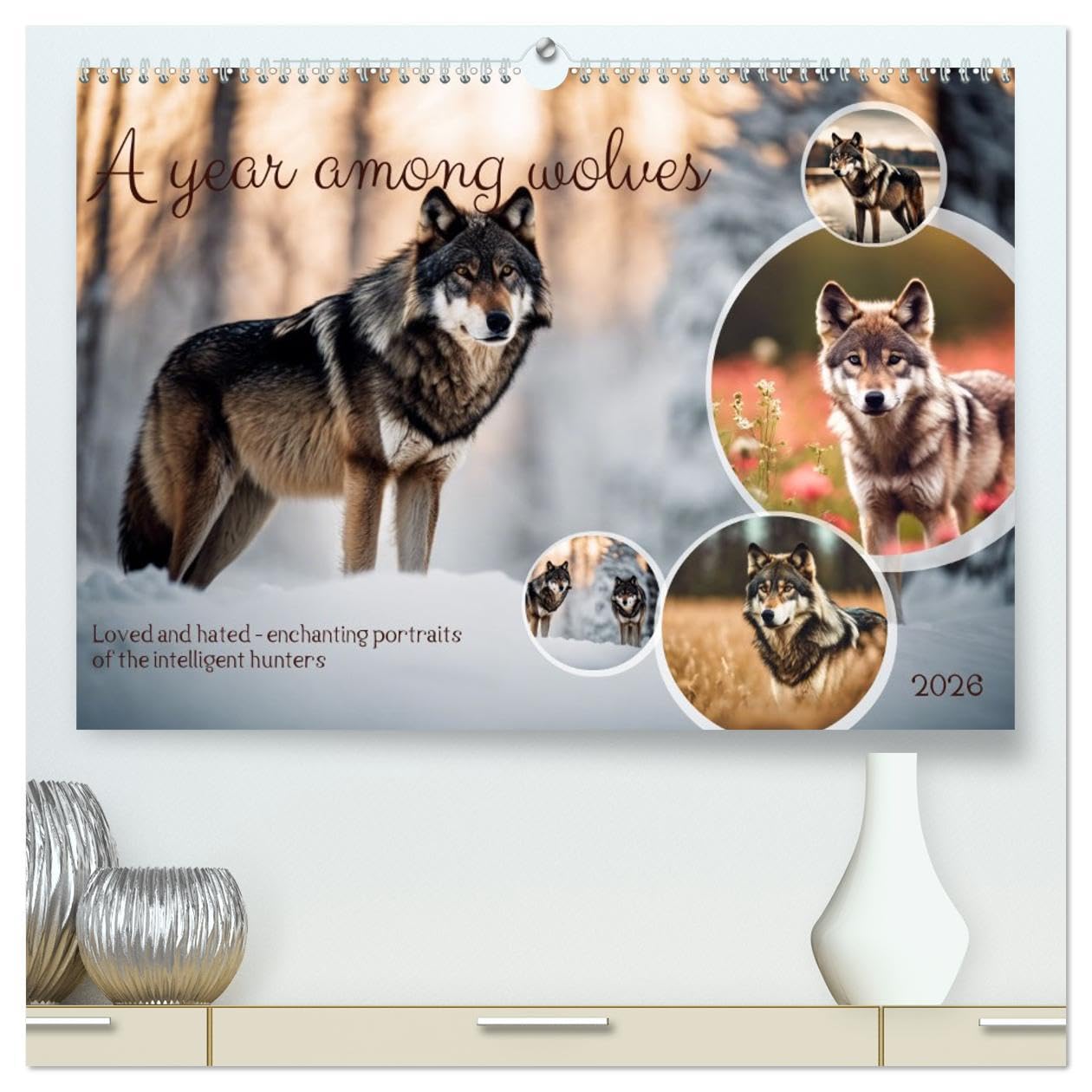 A year among wolves (High Quality Premium Wall Calendar 2026 DIN A2 landscape),CALVENDO 12 Month Wall Calendar: Loved and hated - enchanting portraits of the intelligent hunters Natural Sciences
