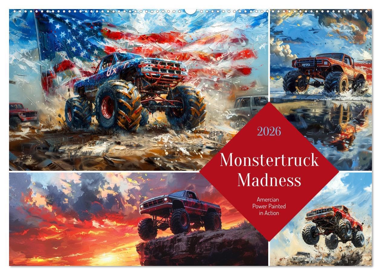 Monstertruck Madness (Wall Calendar 2026 DIN A2 landscape), CALVENDO 12 Month Wall Calendar: Wild paintings of untamable off-road tucks Leisure, Home & Garden