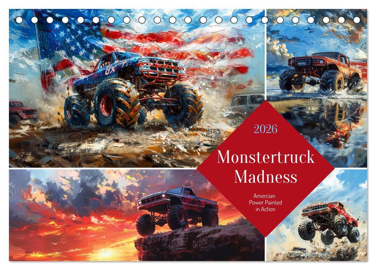 Monstertruck Madness (Desk Calendar 2026 DIN A5 landscape), CALVENDO 12 Month DeskCalendar: Wild paintings of untamable off-road tucks Leisure, Home & Garden