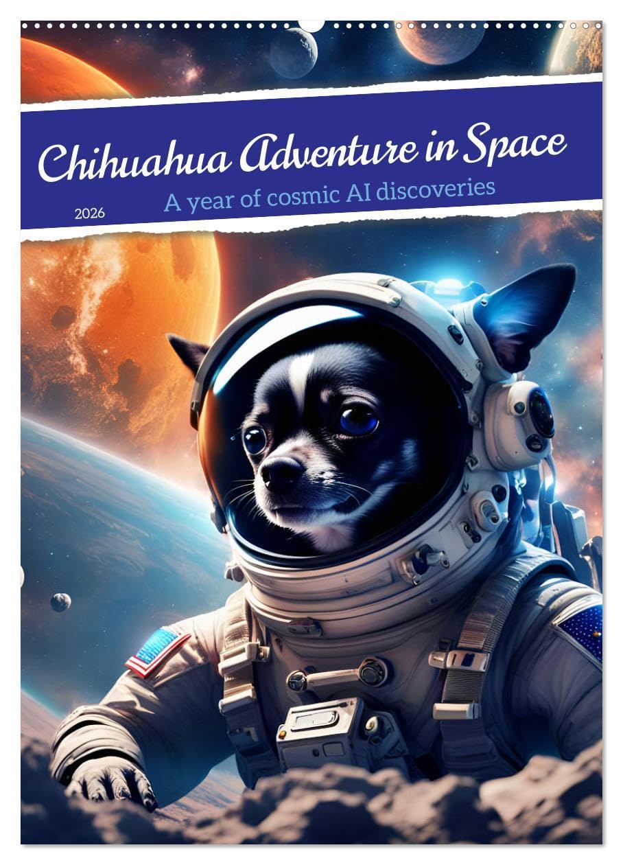 Chihuahua Adventure in Space (Wall Calendar 2026 DIN A2 portrait), CALVENDO 12 Month Wall Calendar: Cute AI Chihuahua astronaut explores space Religion & Esotericism